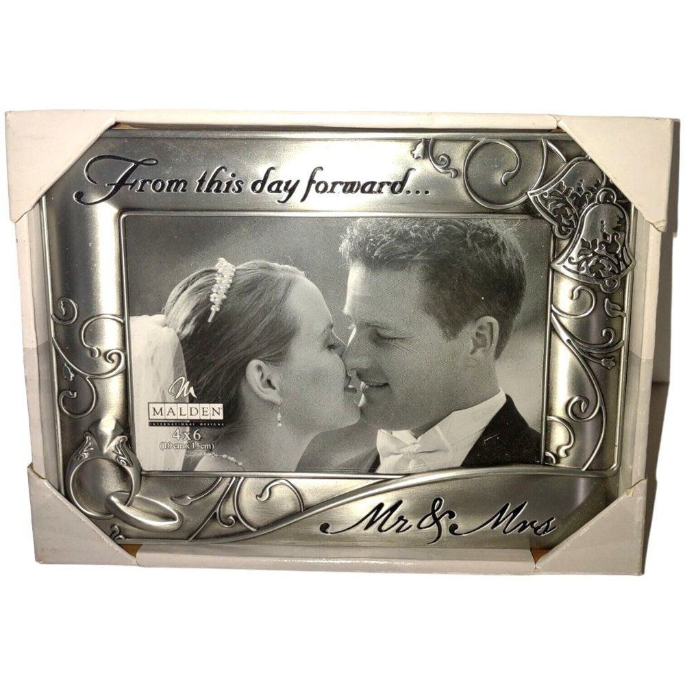 Malden Mr & Mrs Picture Frame Brushed Metal 4x6 Photo Wedding Shower Present